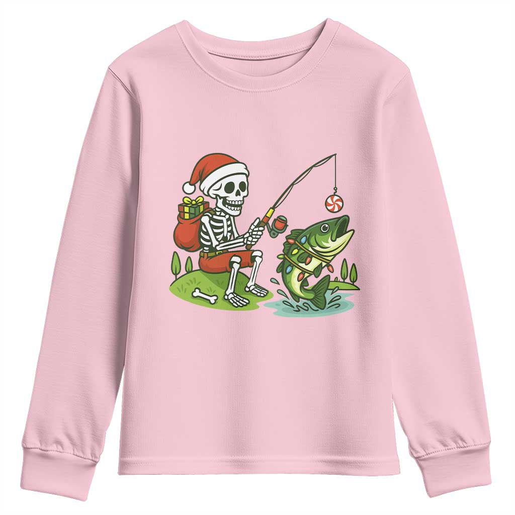 Christmas Skeleton Fishing Youth Sweatshirt Funny Holiday Gift - Wonder Print Shop