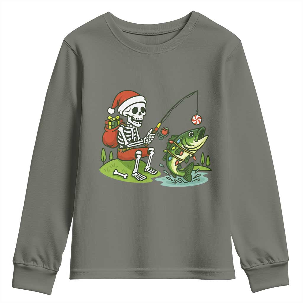 Christmas Skeleton Fishing Youth Sweatshirt Funny Holiday Gift - Wonder Print Shop