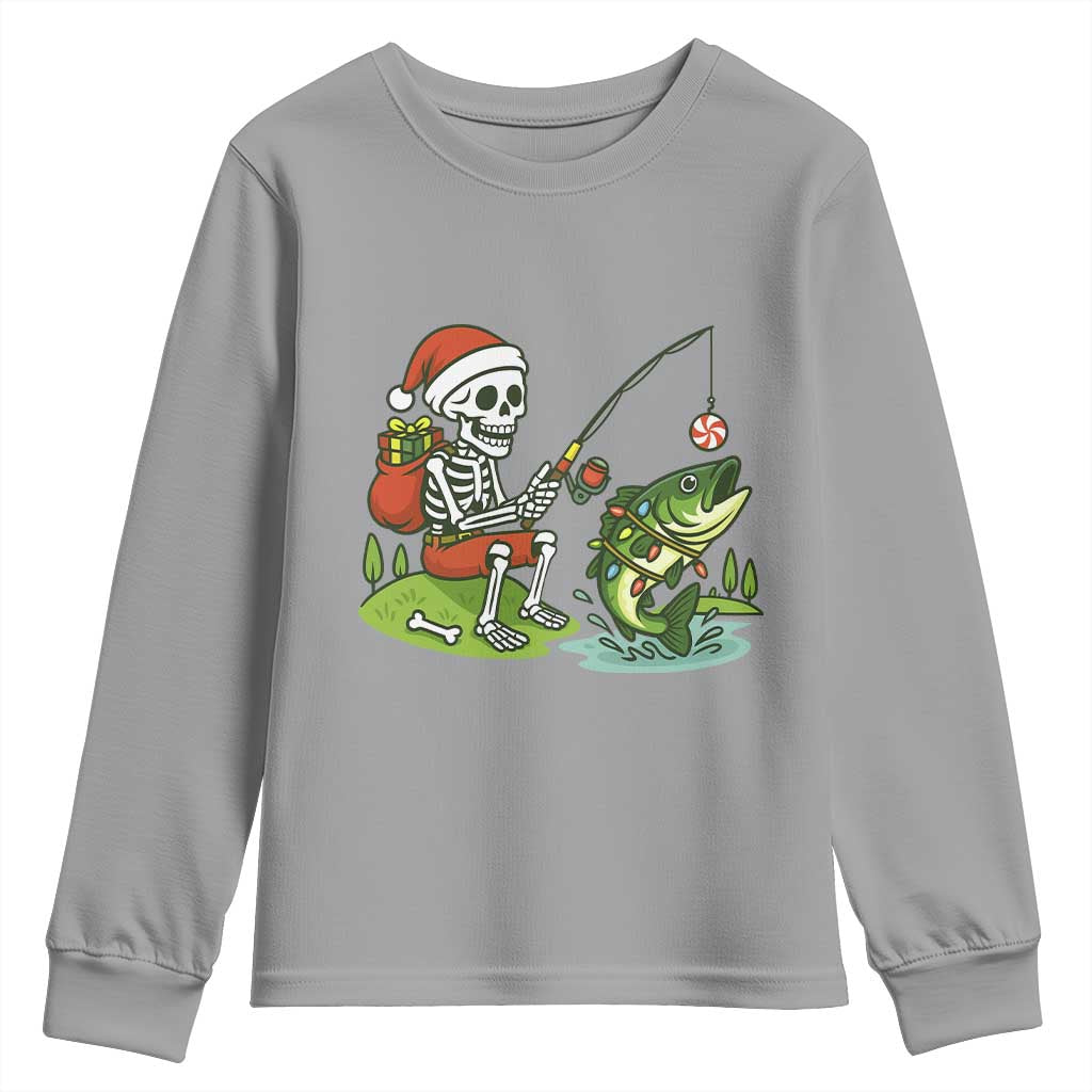 Christmas Skeleton Fishing Youth Sweatshirt Funny Holiday Gift - Wonder Print Shop