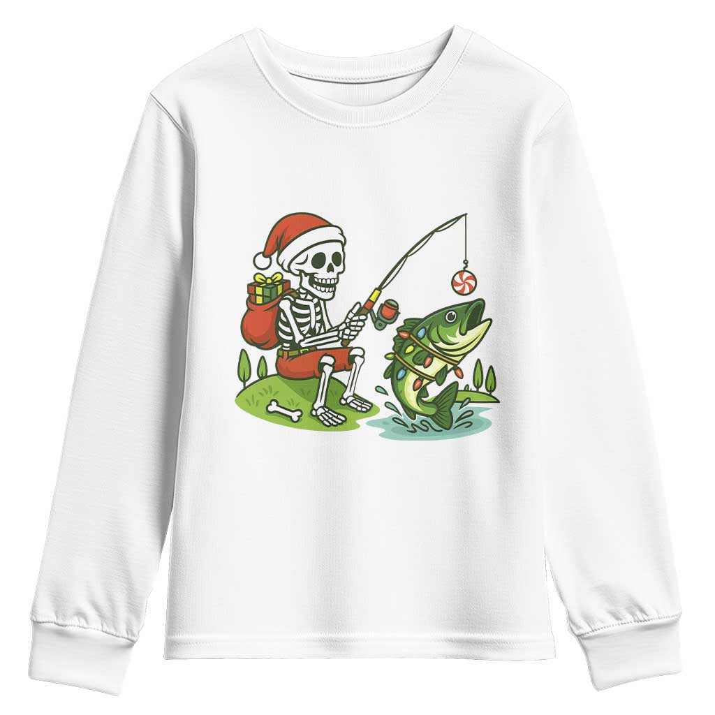 Christmas Skeleton Fishing Youth Sweatshirt Funny Holiday Gift - Wonder Print Shop