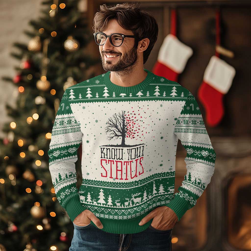 HIV Awareness Month Ugly Christmas Sweater Know Your Status Prevention Support Gift - Wonder Print Shop