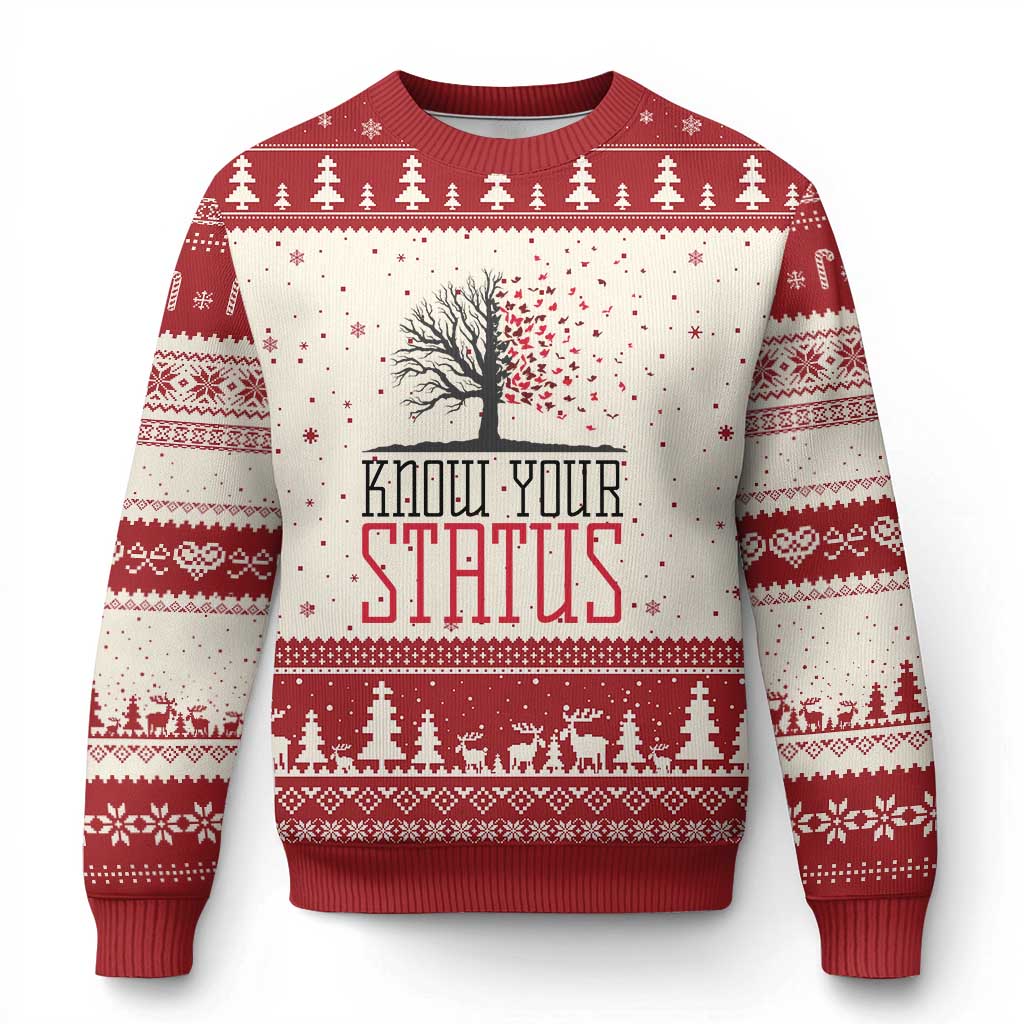 HIV Awareness Month Ugly Christmas Sweater Know Your Status Prevention Support Gift - Wonder Print Shop