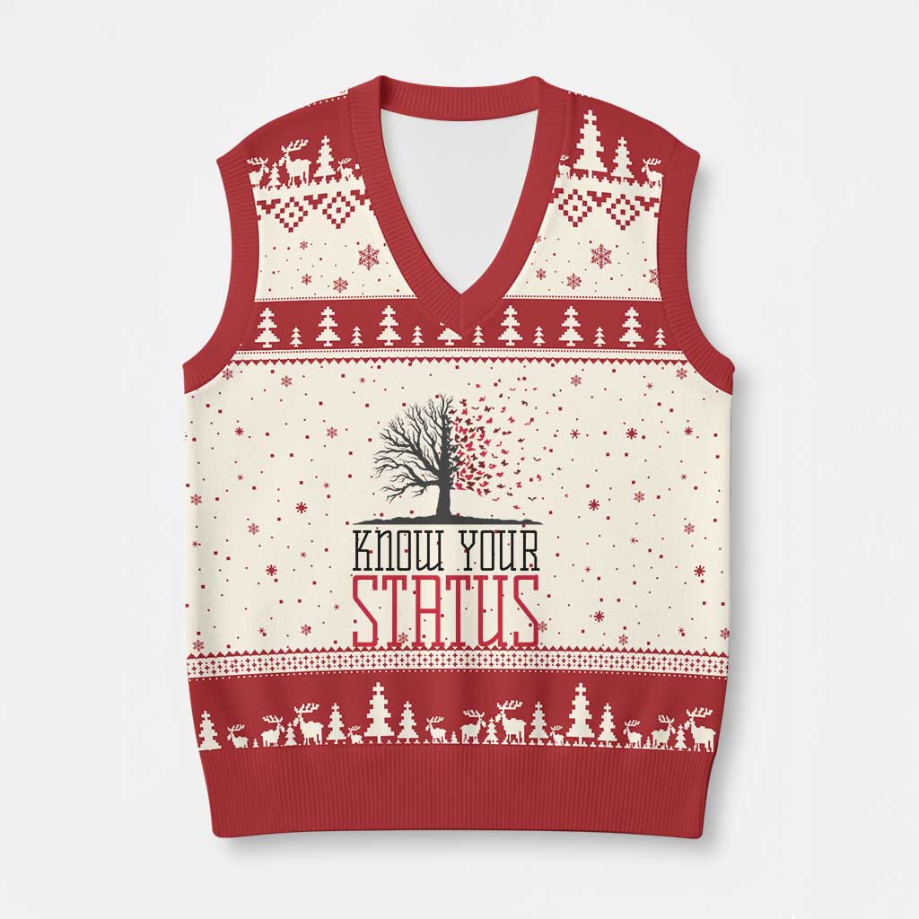 HIV Awareness Month V-Neck Knit Sweater Vest Know Your Status Prevention Support Gift - Wonder Print Shop
