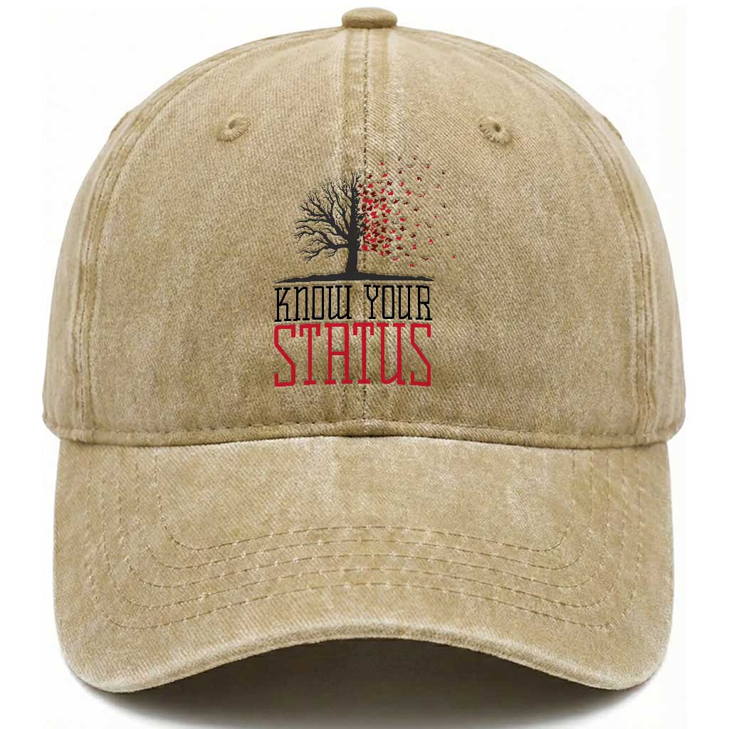 HIV Awareness Month Washed Cotton Baseball Cap Know Your Status Prevention Support Gift