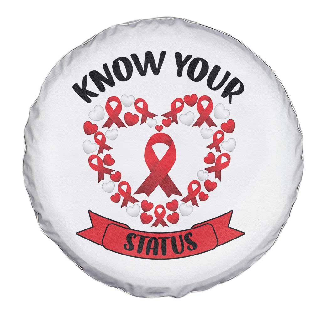 Know Your Status Red Ribbon HIV AIDS Awareness Support Month Gift Spare Tire Cover - Wonder Print Shop