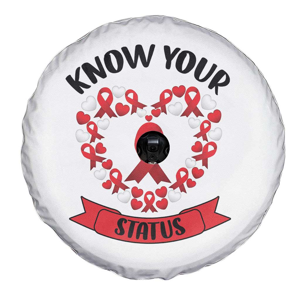 Know Your Status Red Ribbon HIV AIDS Awareness Support Month Gift Spare Tire Cover - Wonder Print Shop