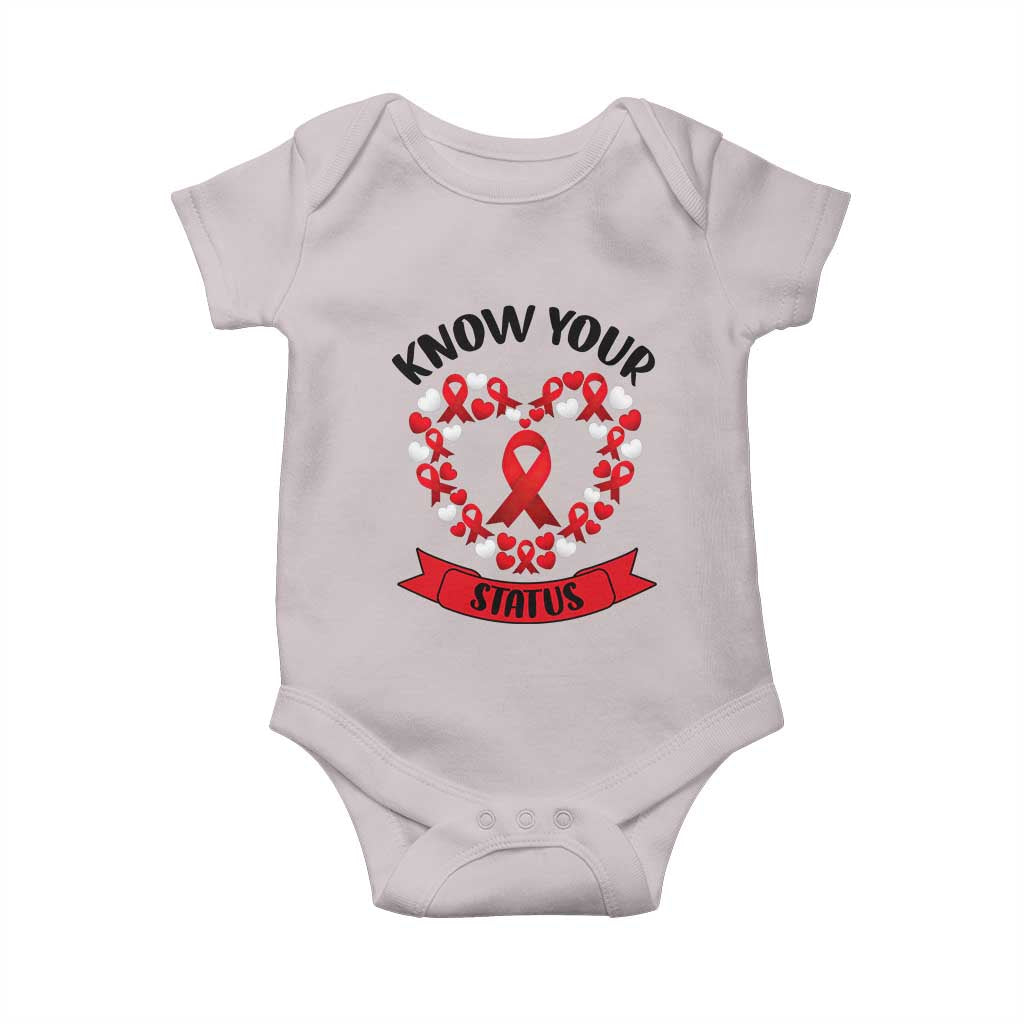 Know Your Status Red Ribbon HIV AIDS Awareness Support Month Gift Baby Onesie - Wonder Print Shop