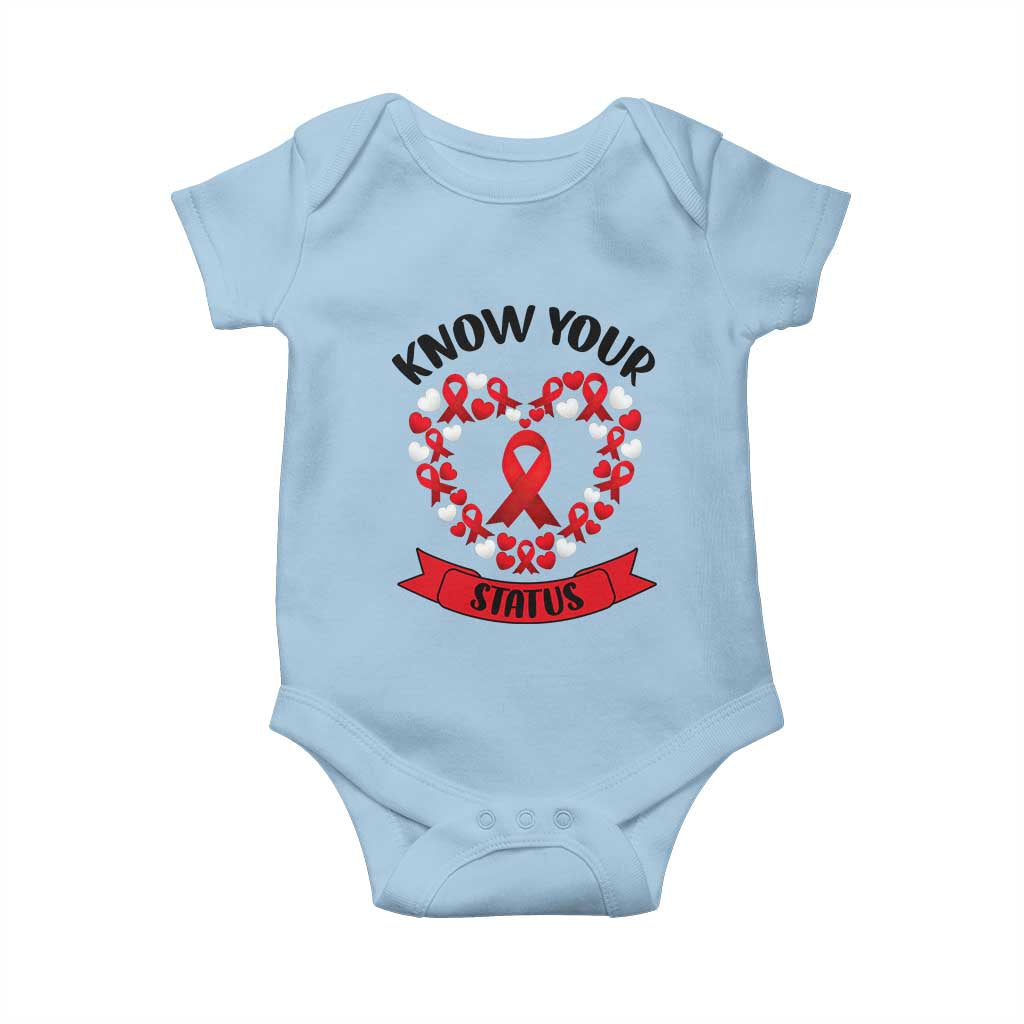 Know Your Status Red Ribbon HIV AIDS Awareness Support Month Gift Baby Onesie - Wonder Print Shop