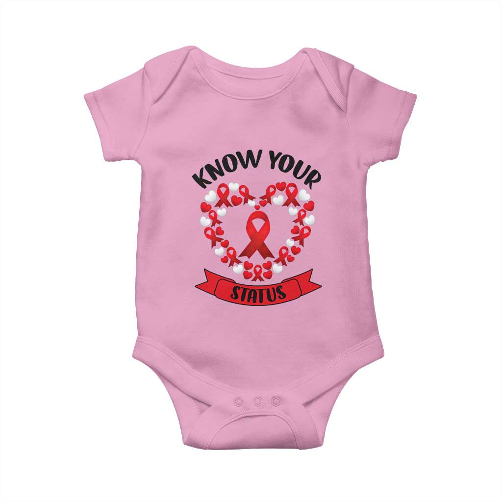 Know Your Status Red Ribbon HIV AIDS Awareness Support Month Gift Baby Onesie - Wonder Print Shop