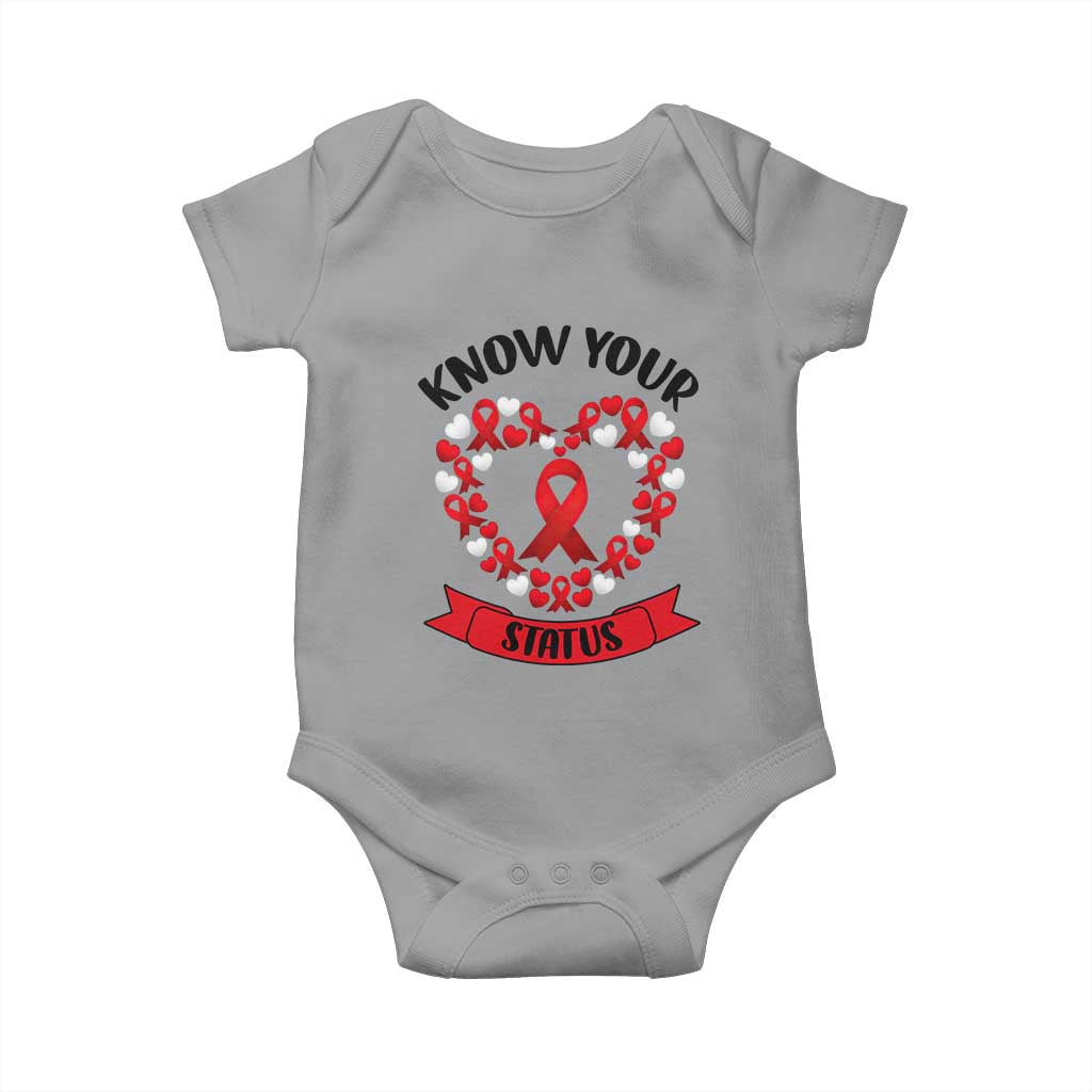 Know Your Status Red Ribbon HIV AIDS Awareness Support Month Gift Baby Onesie - Wonder Print Shop