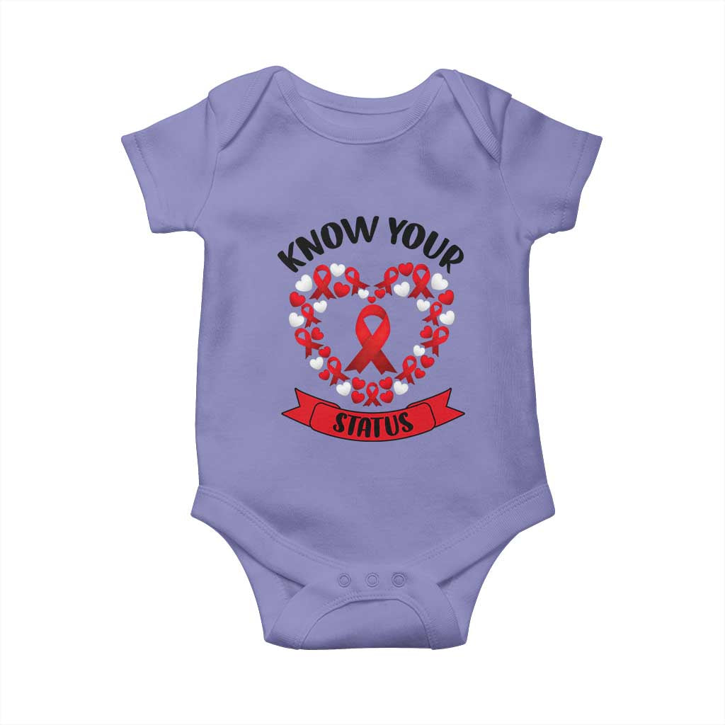 Know Your Status Red Ribbon HIV AIDS Awareness Support Month Gift Baby Onesie - Wonder Print Shop