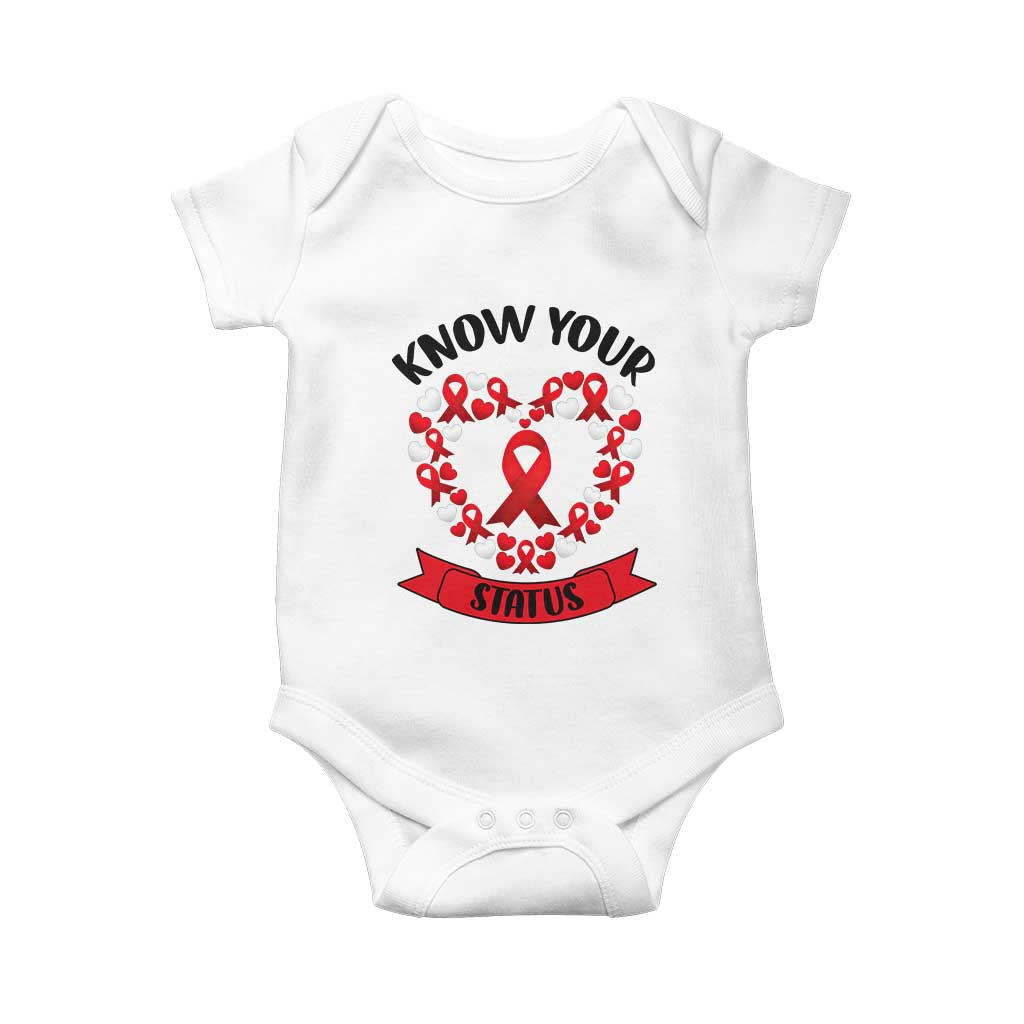 Know Your Status Red Ribbon HIV AIDS Awareness Support Month Gift Baby Onesie - Wonder Print Shop