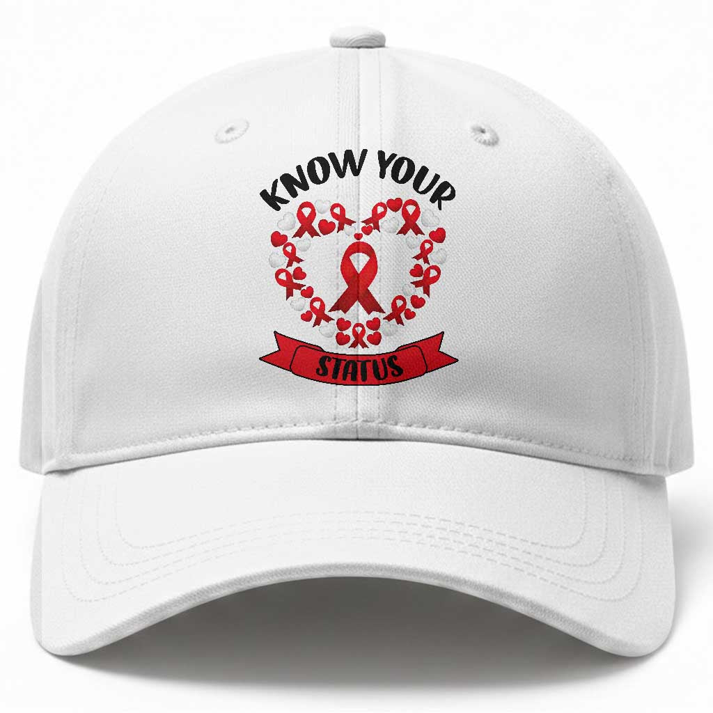 Know Your Status Red Ribbon HIV AIDS Awareness Support Month Gift Baseball Cap
