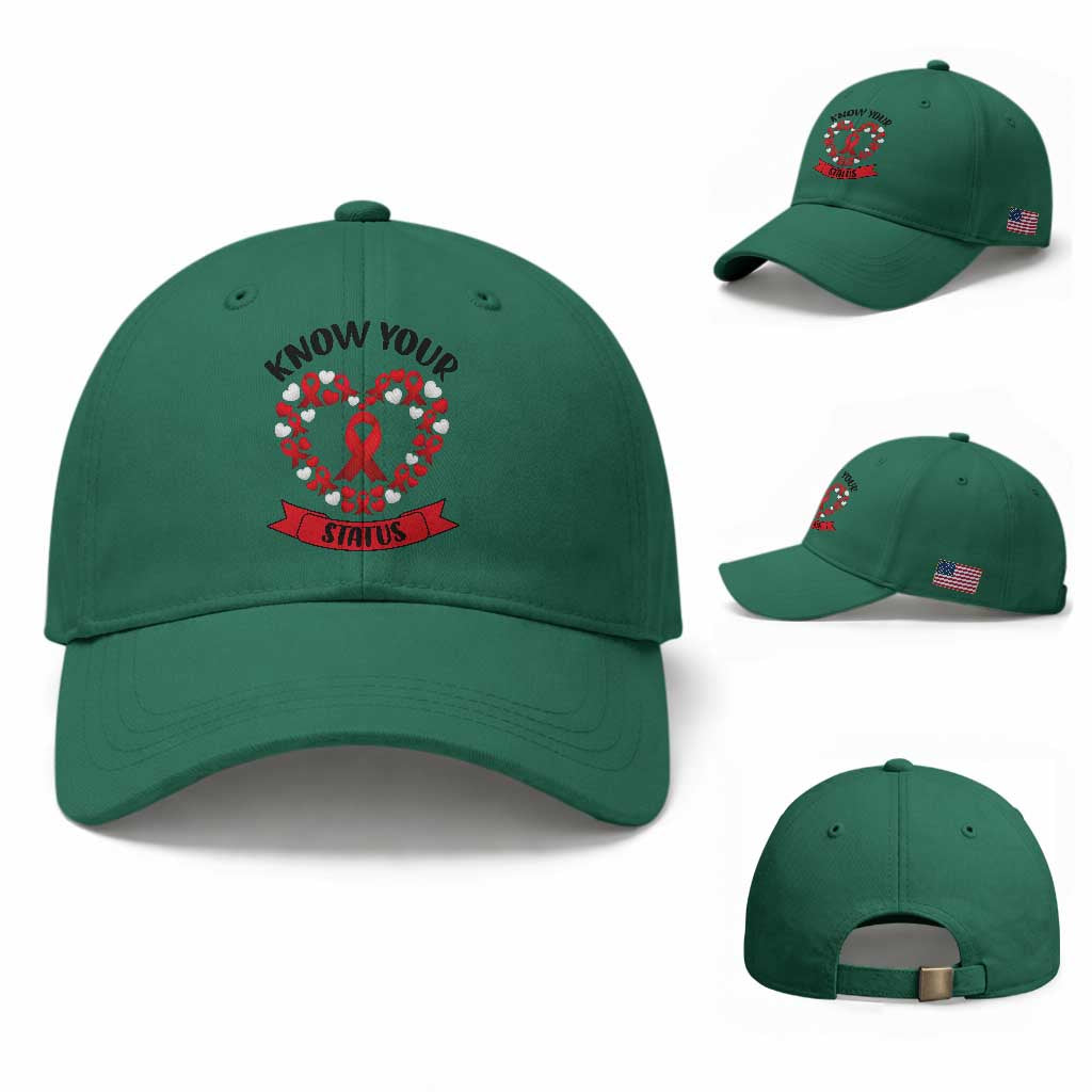 Know Your Status Red Ribbon HIV AIDS Awareness Support Month Gift Baseball Cap