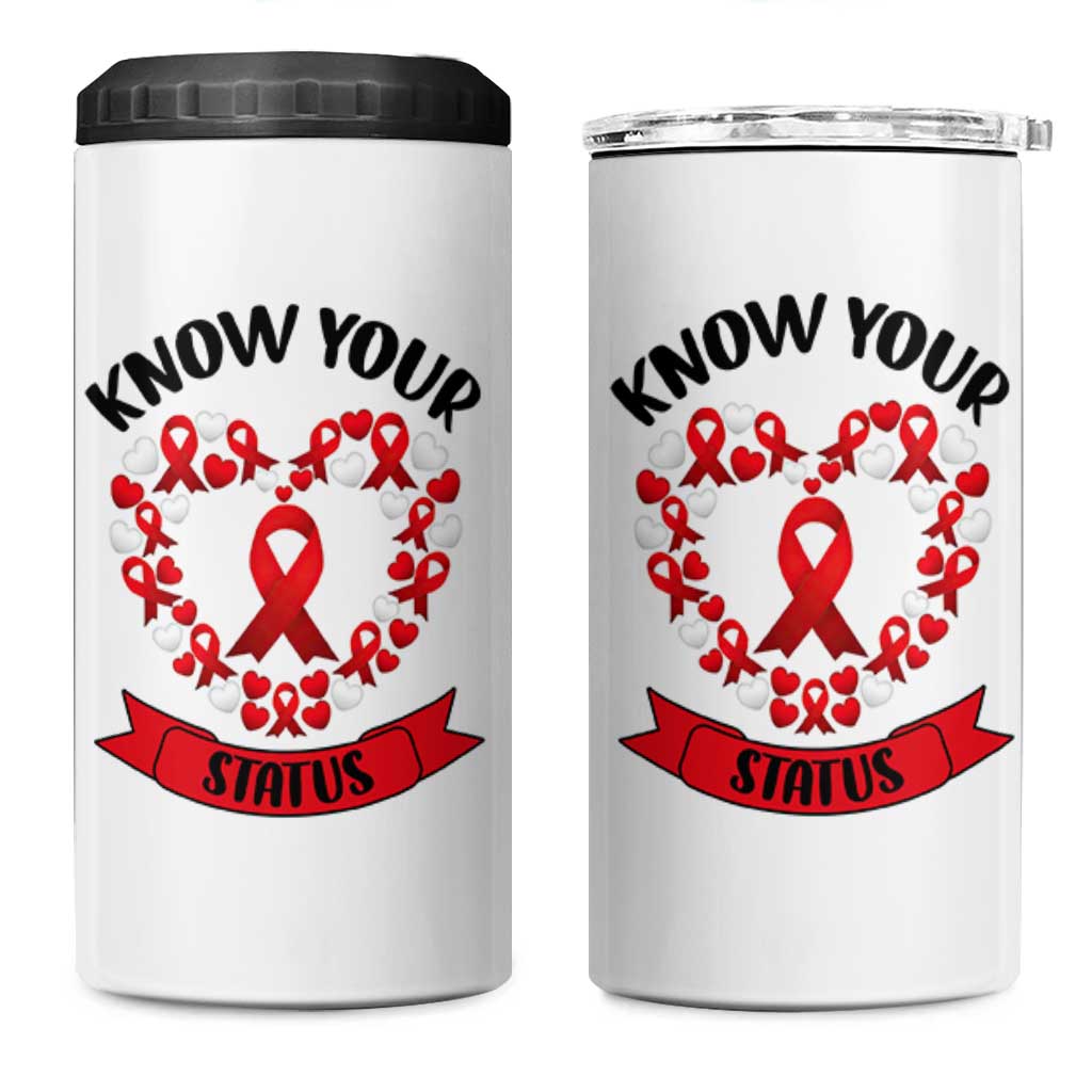 Know Your Status Red Ribbon HIV AIDS Awareness Support Month Gift 4 in 1 Can Cooler Tumbler - Wonder Print Shop