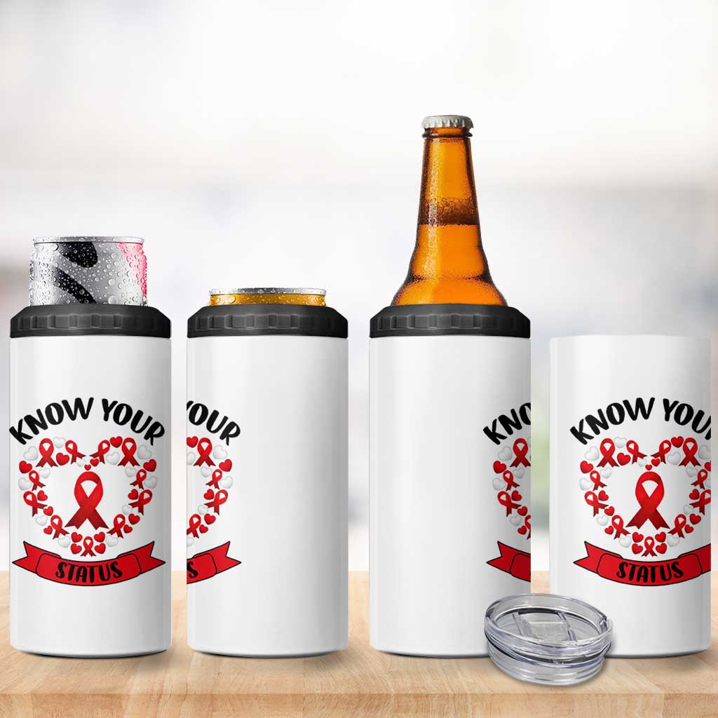 Know Your Status Red Ribbon HIV AIDS Awareness Support Month Gift 4 in 1 Can Cooler Tumbler - Wonder Print Shop