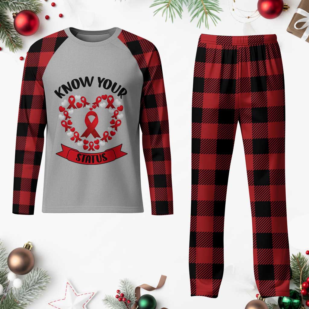 Know Your Status Red Ribbon HIV AIDS Awareness Support Month Gift Plaid Pajama Set - Wonder Print Shop