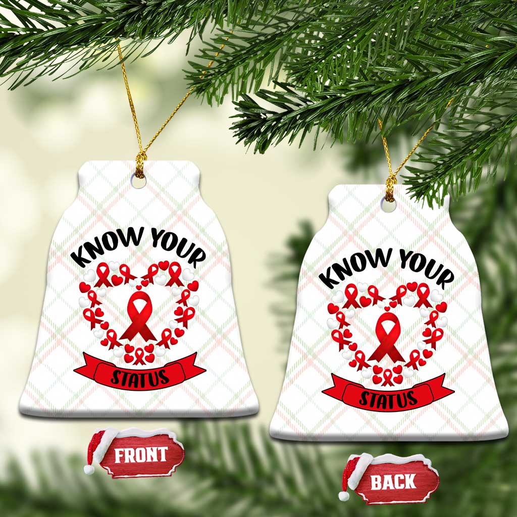 Know Your Status Red Ribbon HIV AIDS Awareness Support Month Gift Ceramic Ornament - Wonder Print Shop
