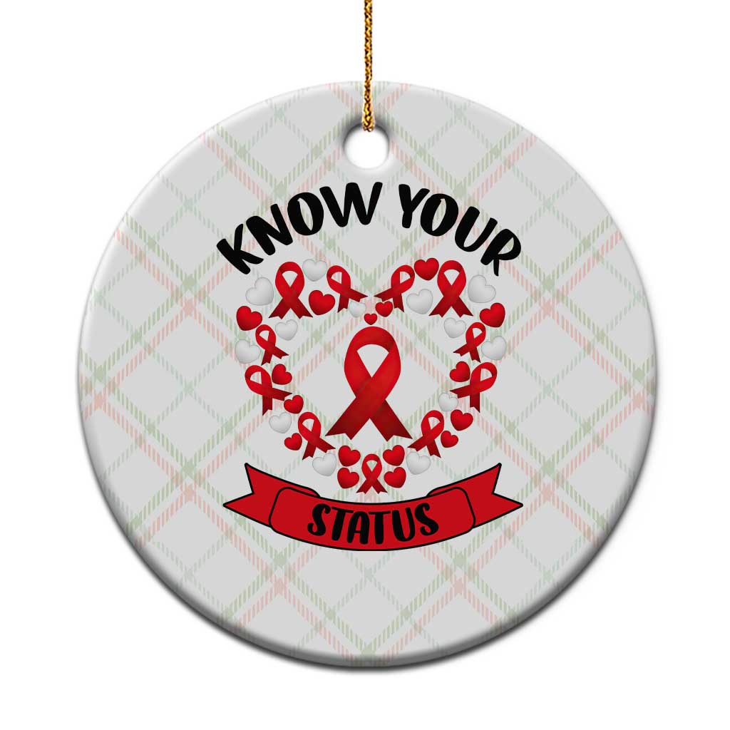 Know Your Status Red Ribbon HIV AIDS Awareness Support Month Gift Ceramic Ornament - Wonder Print Shop