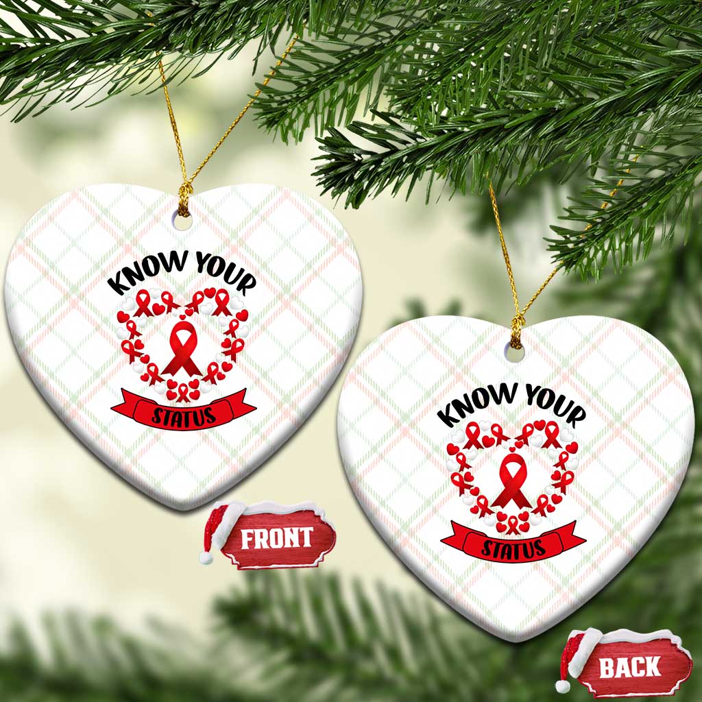 Know Your Status Red Ribbon HIV AIDS Awareness Support Month Gift Ceramic Ornament - Wonder Print Shop