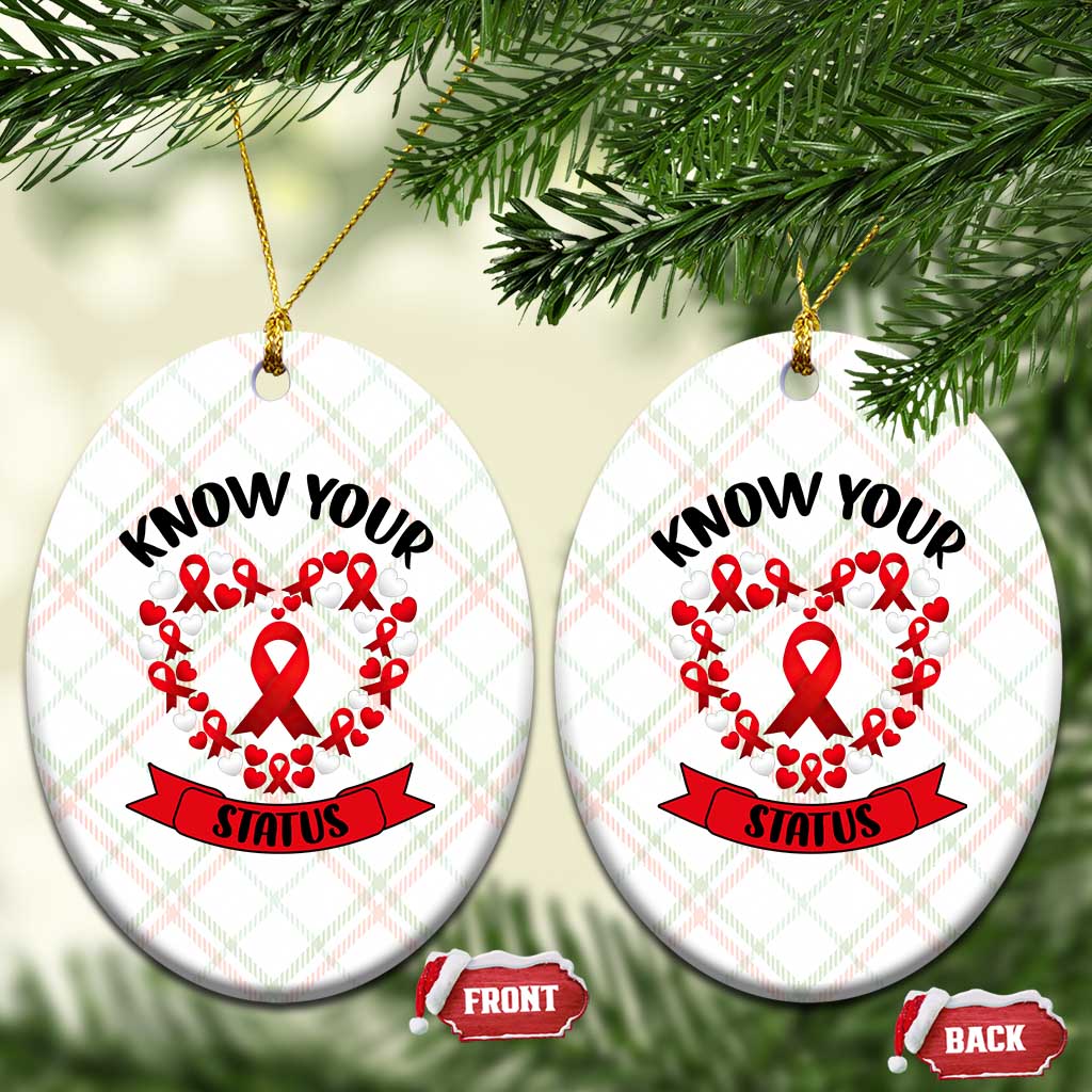 Know Your Status Red Ribbon HIV AIDS Awareness Support Month Gift Ceramic Ornament - Wonder Print Shop