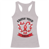 Know Your Status Red Ribbon HIV AIDS Awareness Support Month Gift Racerback Tank Top - Wonder Print Shop