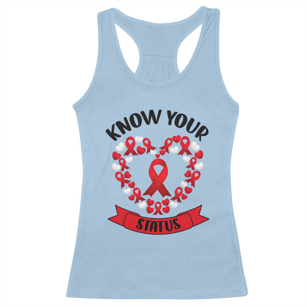 Know Your Status Red Ribbon HIV AIDS Awareness Support Month Gift Racerback Tank Top - Wonder Print Shop