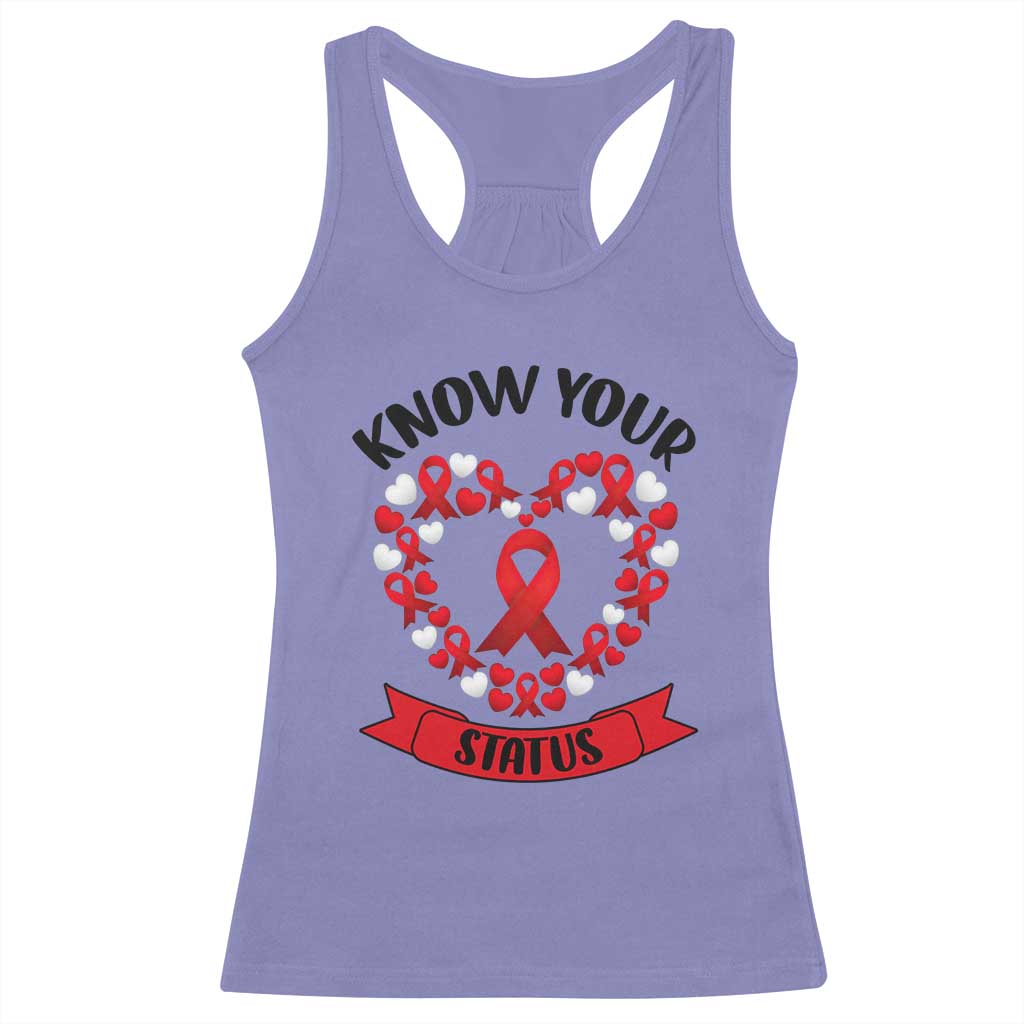 Know Your Status Red Ribbon HIV AIDS Awareness Support Month Gift Racerback Tank Top - Wonder Print Shop