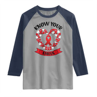 Know Your Status Red Ribbon HIV AIDS Awareness Support Month Gift Raglan Shirt - Wonder Print Shop