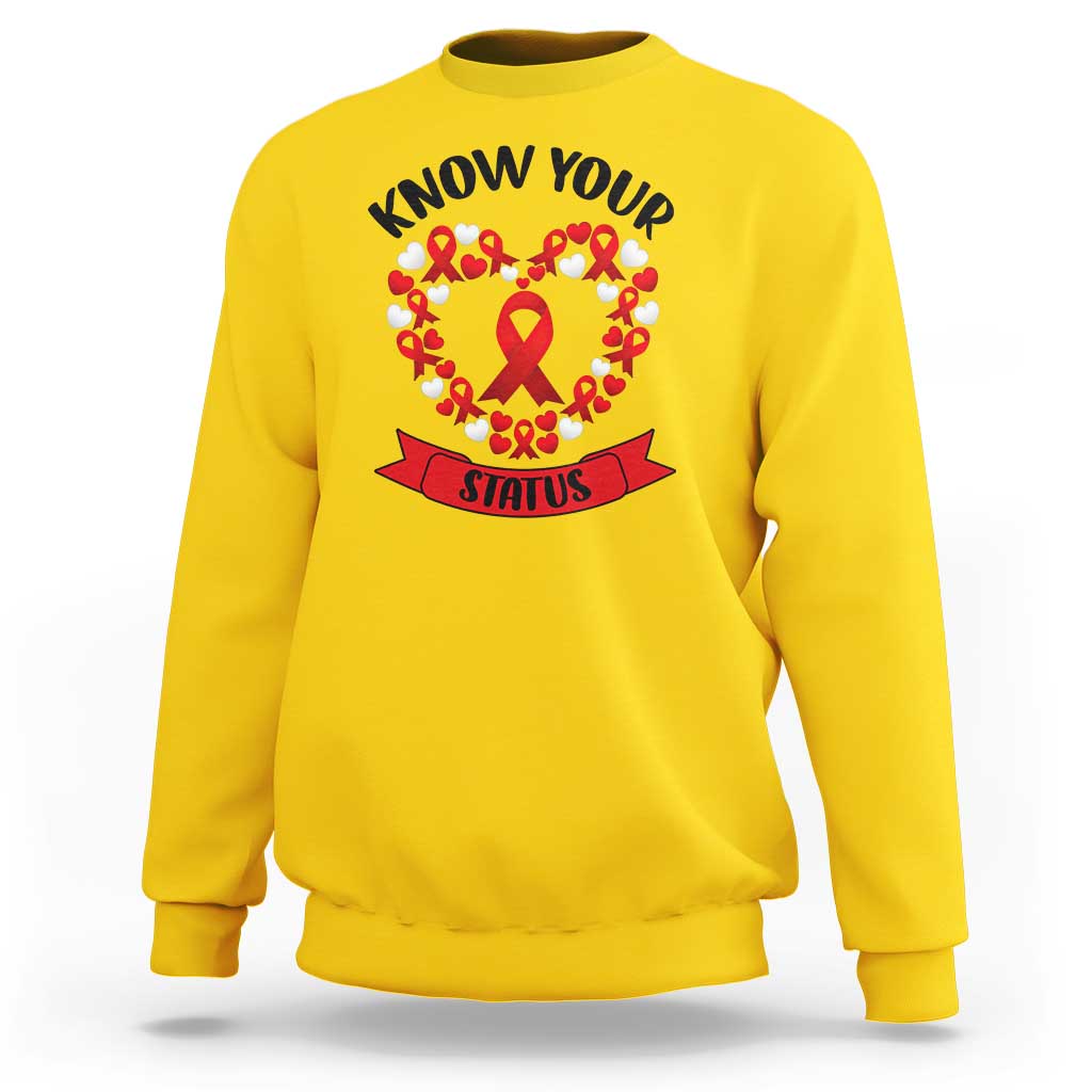 Know Your Status Red Ribbon HIV AIDS Awareness Support Month Gift Sweatshirt - Wonder Print Shop