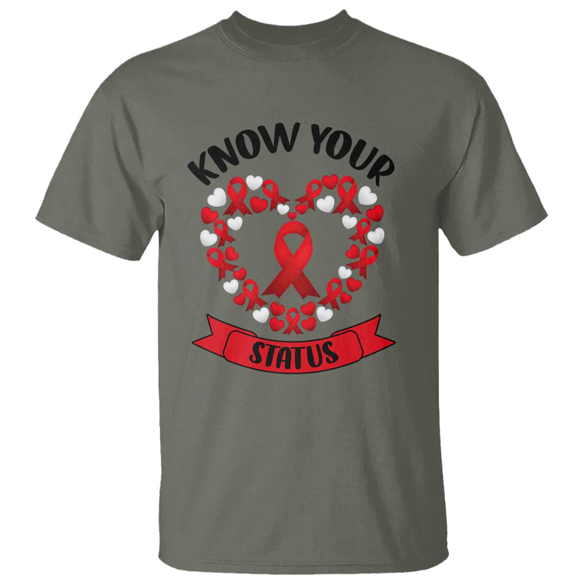 Know Your Status Red Ribbon HIV AIDS Awareness Support Month Gift T Shirt - Wonder Print Shop