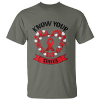 Know Your Status Red Ribbon HIV AIDS Awareness Support Month Gift T Shirt - Wonder Print Shop