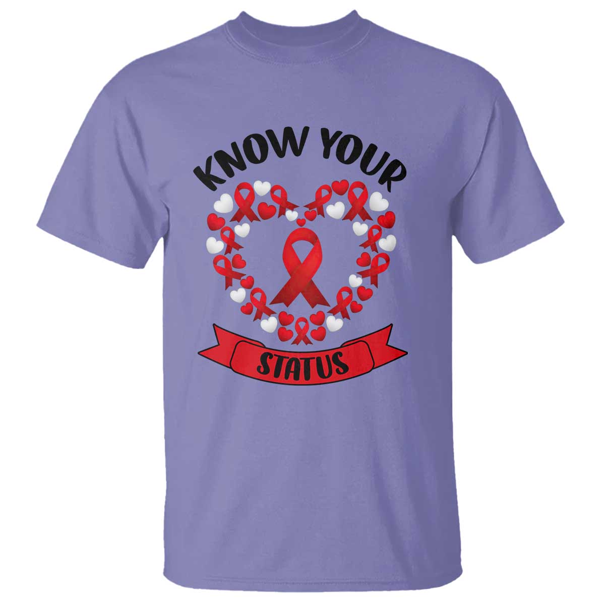 Know Your Status Red Ribbon HIV AIDS Awareness Support Month Gift T Shirt - Wonder Print Shop