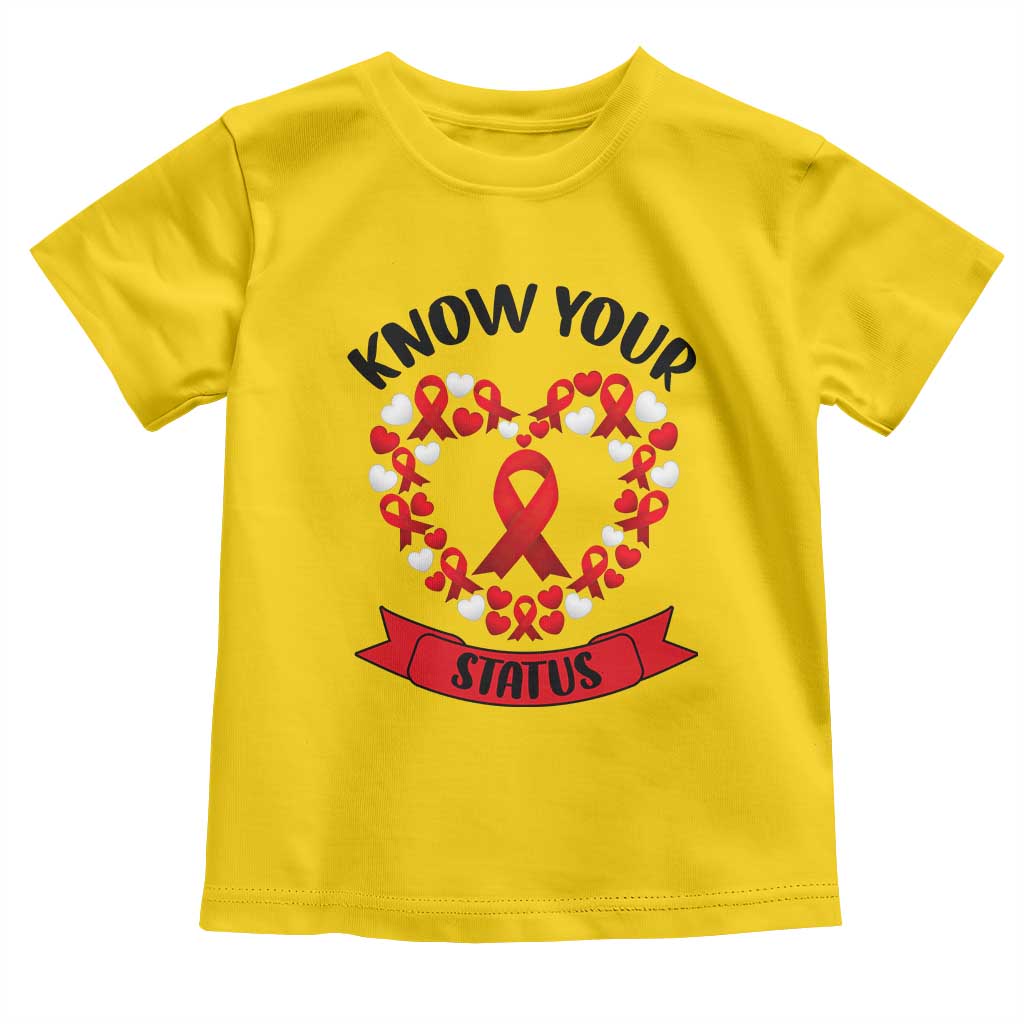 Know Your Status Red Ribbon HIV AIDS Awareness Support Month Gift Toddler T Shirt - Wonder Print Shop