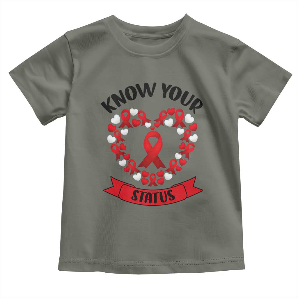 Know Your Status Red Ribbon HIV AIDS Awareness Support Month Gift Toddler T Shirt - Wonder Print Shop