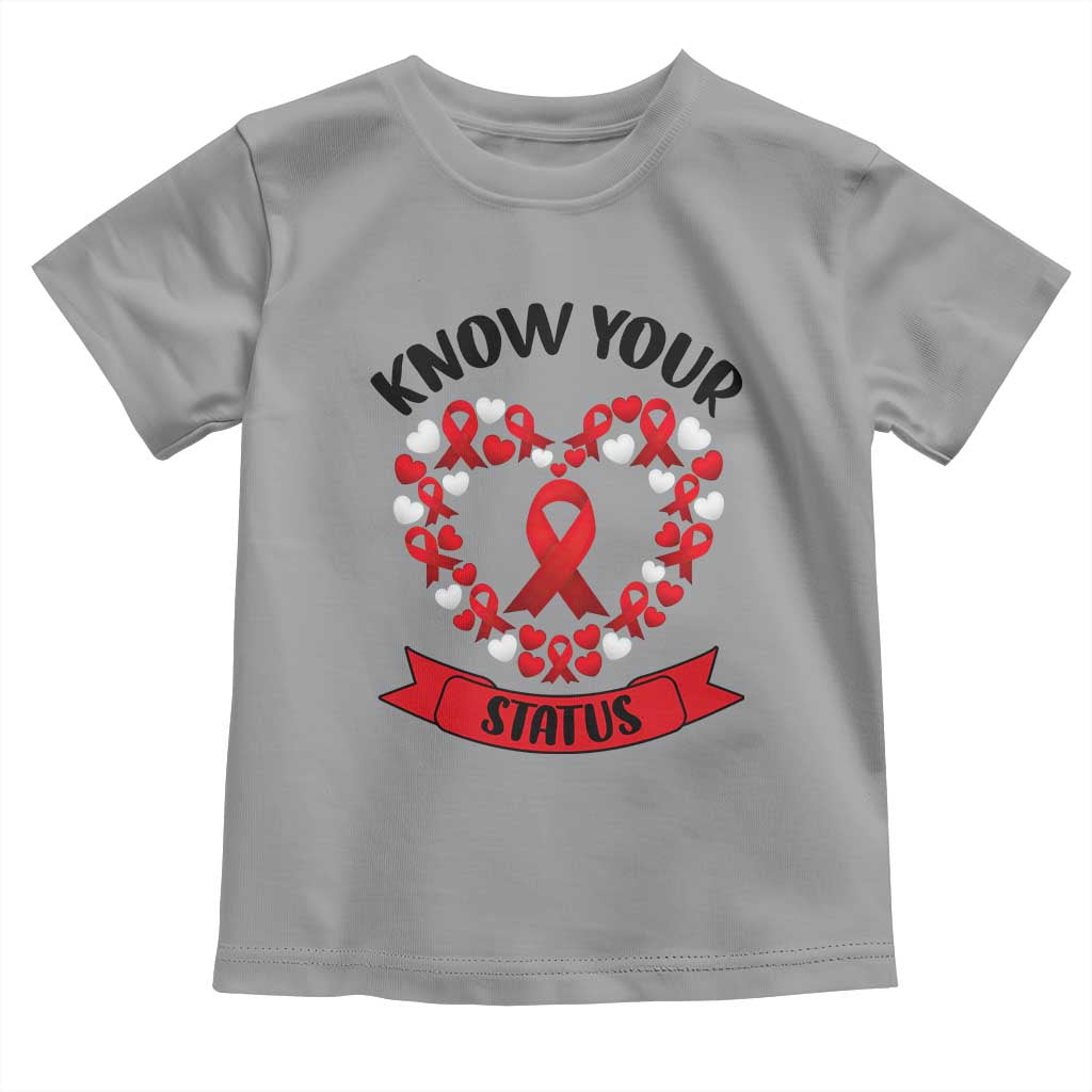 Know Your Status Red Ribbon HIV AIDS Awareness Support Month Gift Toddler T Shirt - Wonder Print Shop