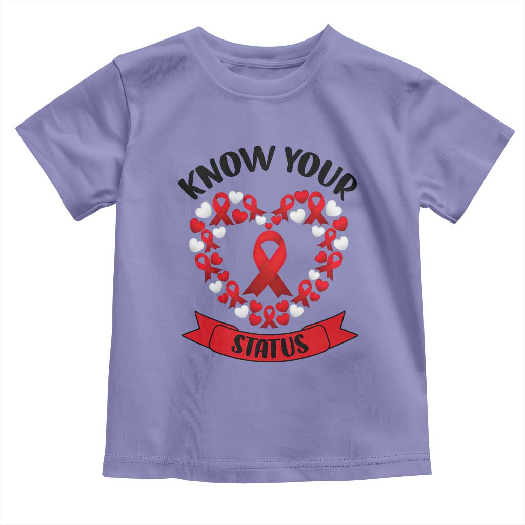 Know Your Status Red Ribbon HIV AIDS Awareness Support Month Gift Toddler T Shirt - Wonder Print Shop