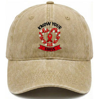 Know Your Status Red Ribbon HIV AIDS Awareness Support Month Gift Washed Cotton Baseball Cap