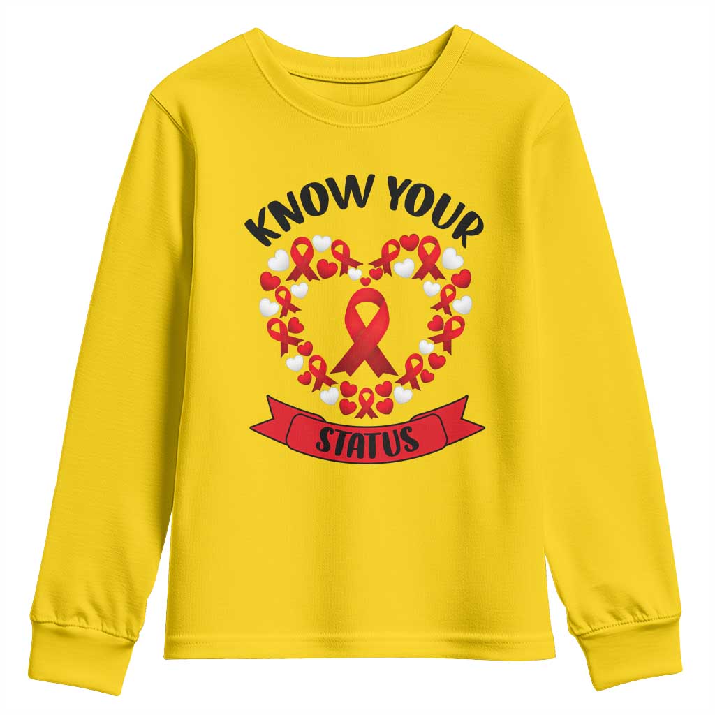 Know Your Status Red Ribbon HIV AIDS Awareness Support Month Gift Youth Sweatshirt - Wonder Print Shop