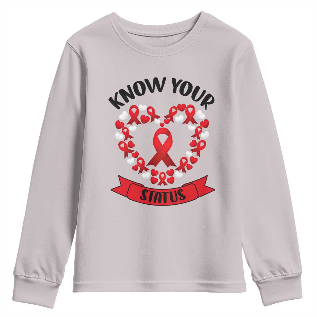 Know Your Status Red Ribbon HIV AIDS Awareness Support Month Gift Youth Sweatshirt - Wonder Print Shop