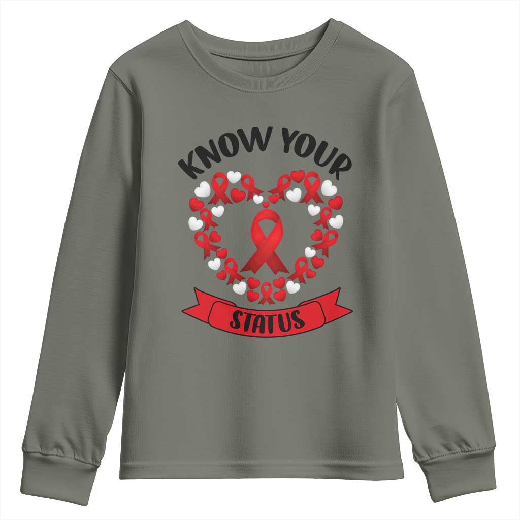 Know Your Status Red Ribbon HIV AIDS Awareness Support Month Gift Youth Sweatshirt - Wonder Print Shop