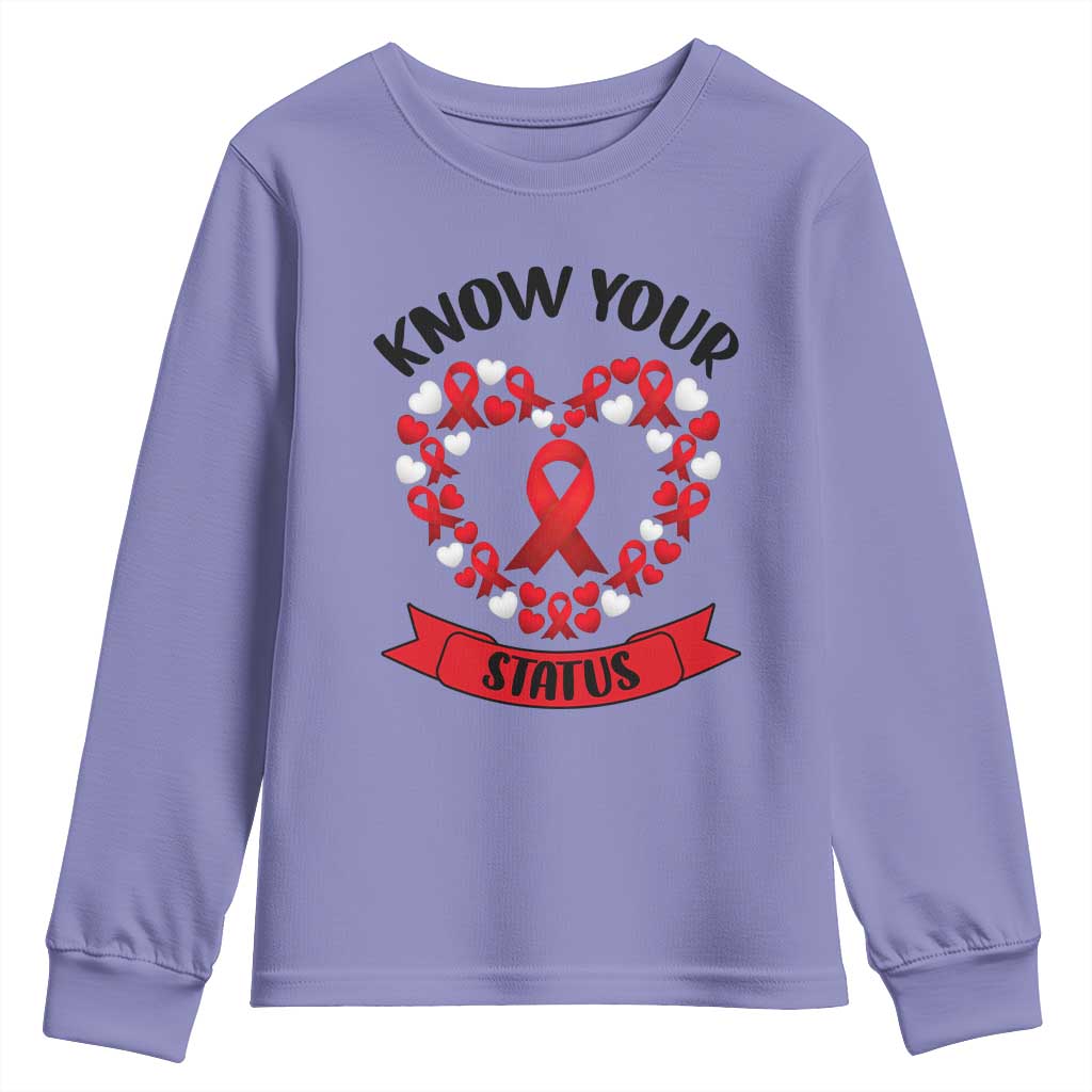 Know Your Status Red Ribbon HIV AIDS Awareness Support Month Gift Youth Sweatshirt - Wonder Print Shop