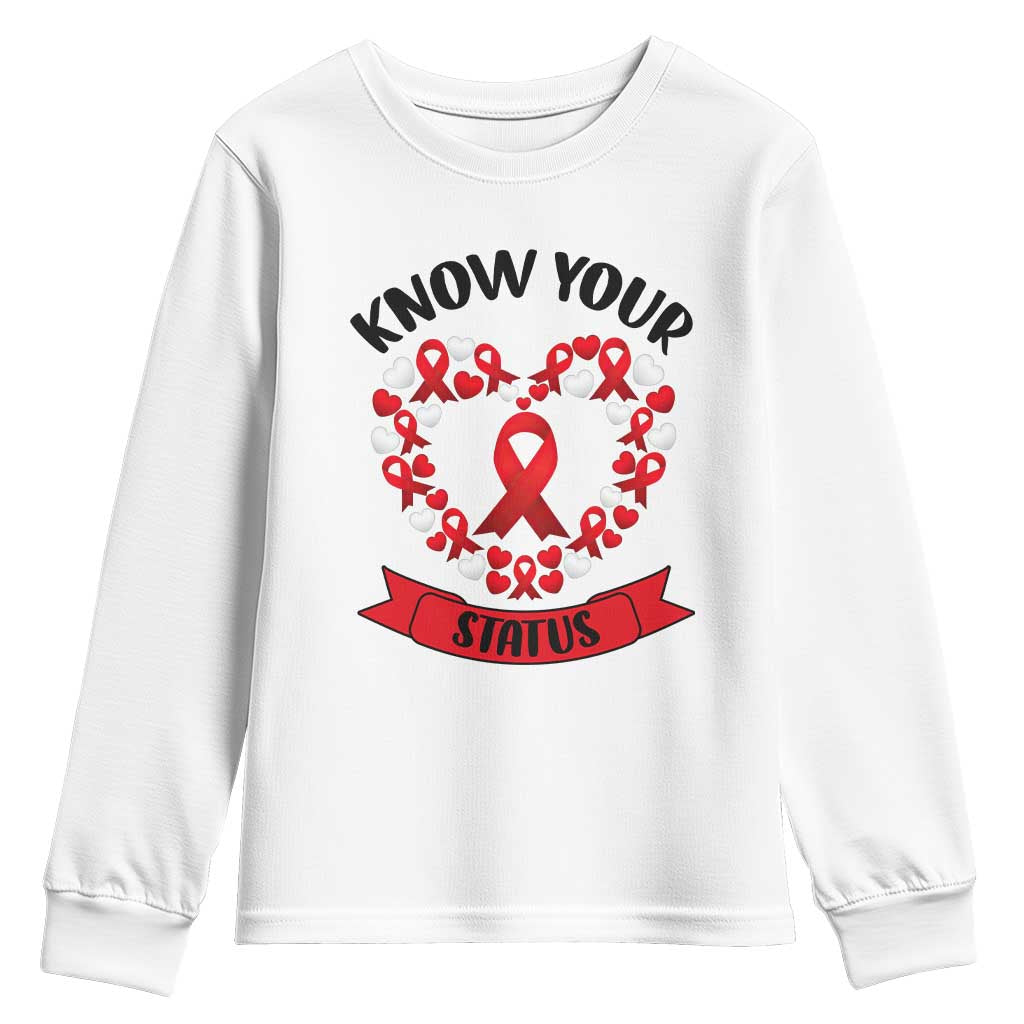 Know Your Status Red Ribbon HIV AIDS Awareness Support Month Gift Youth Sweatshirt - Wonder Print Shop