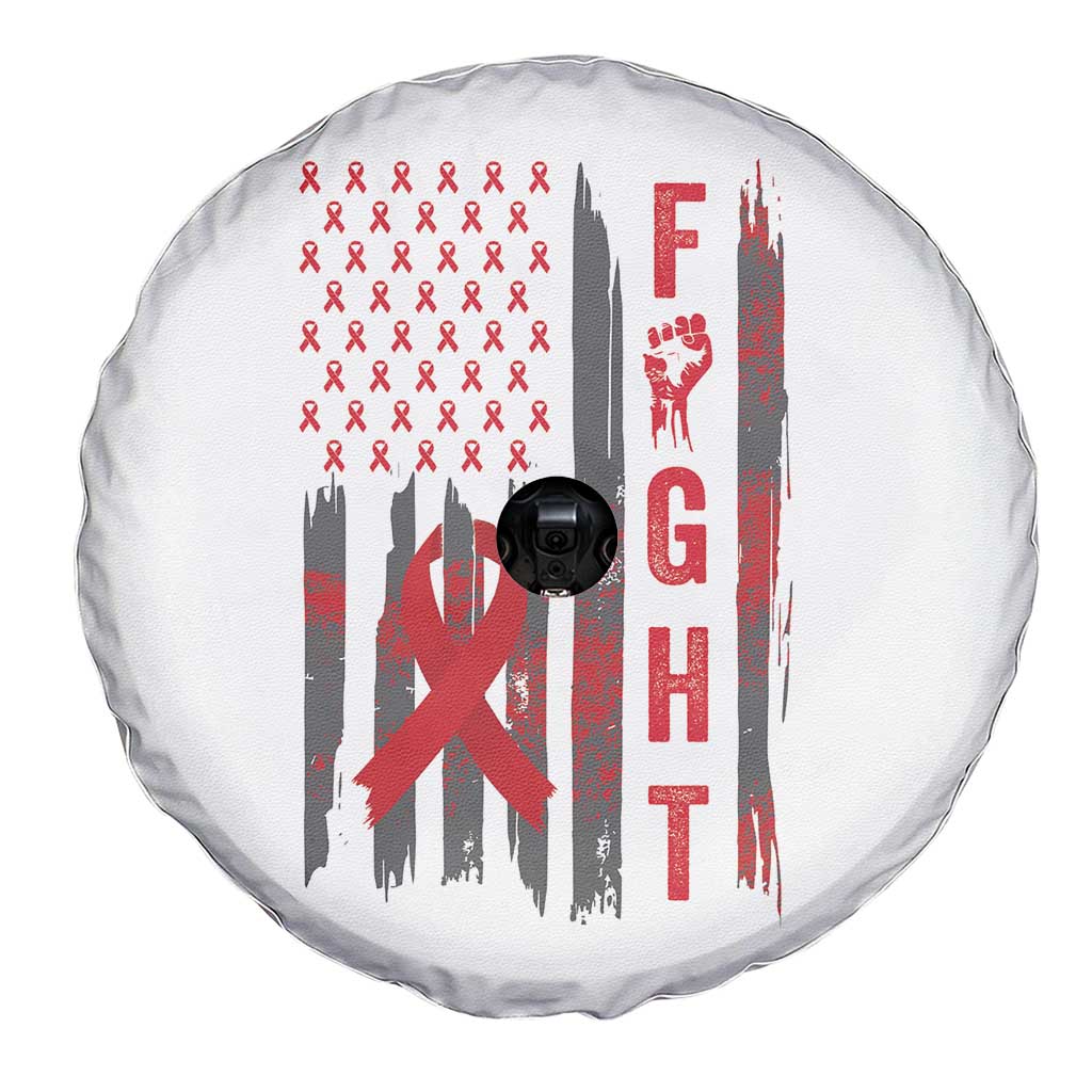 Fight For A Cure HIV AIDS Awareness Spare Tire Cover Patriotic Red Ribbon Gift - Wonder Print Shop