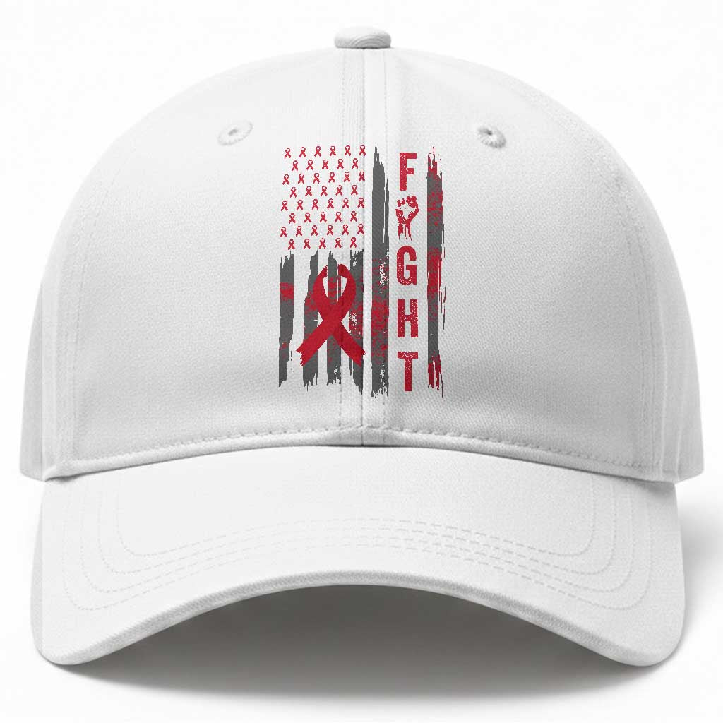 Fight For A Cure HIV AIDS Awareness Baseball Cap Patriotic Red Ribbon Gift