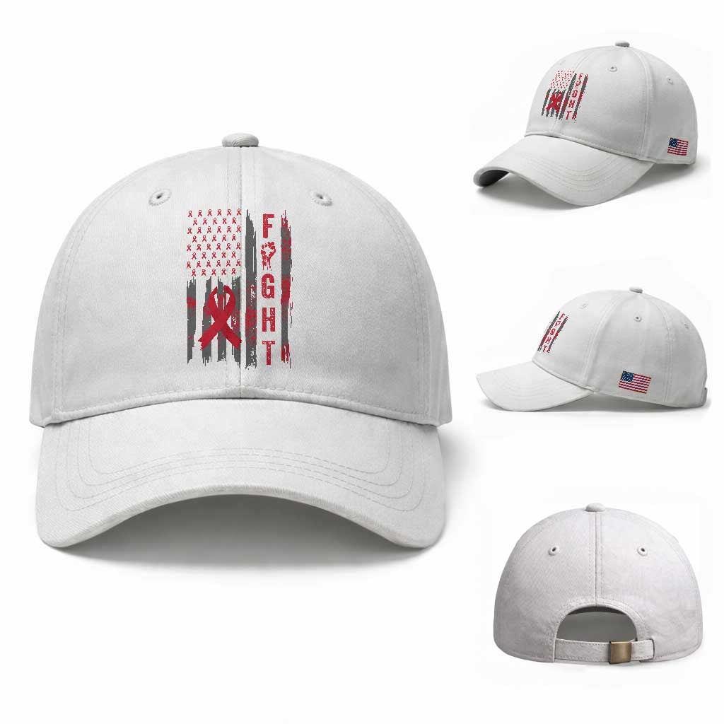 Fight For A Cure HIV AIDS Awareness Baseball Cap Patriotic Red Ribbon Gift