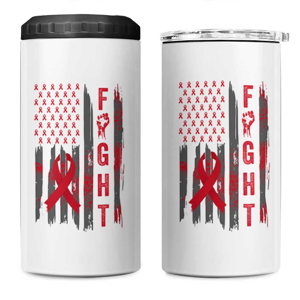 Fight For A Cure HIV AIDS Awareness 4 in 1 Can Cooler Tumbler Patriotic Red Ribbon Gift - Wonder Print Shop