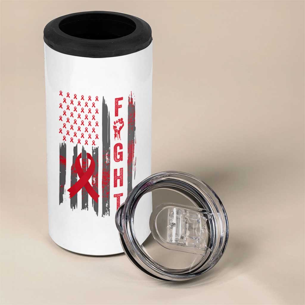 Fight For A Cure HIV AIDS Awareness 4 in 1 Can Cooler Tumbler Patriotic Red Ribbon Gift - Wonder Print Shop