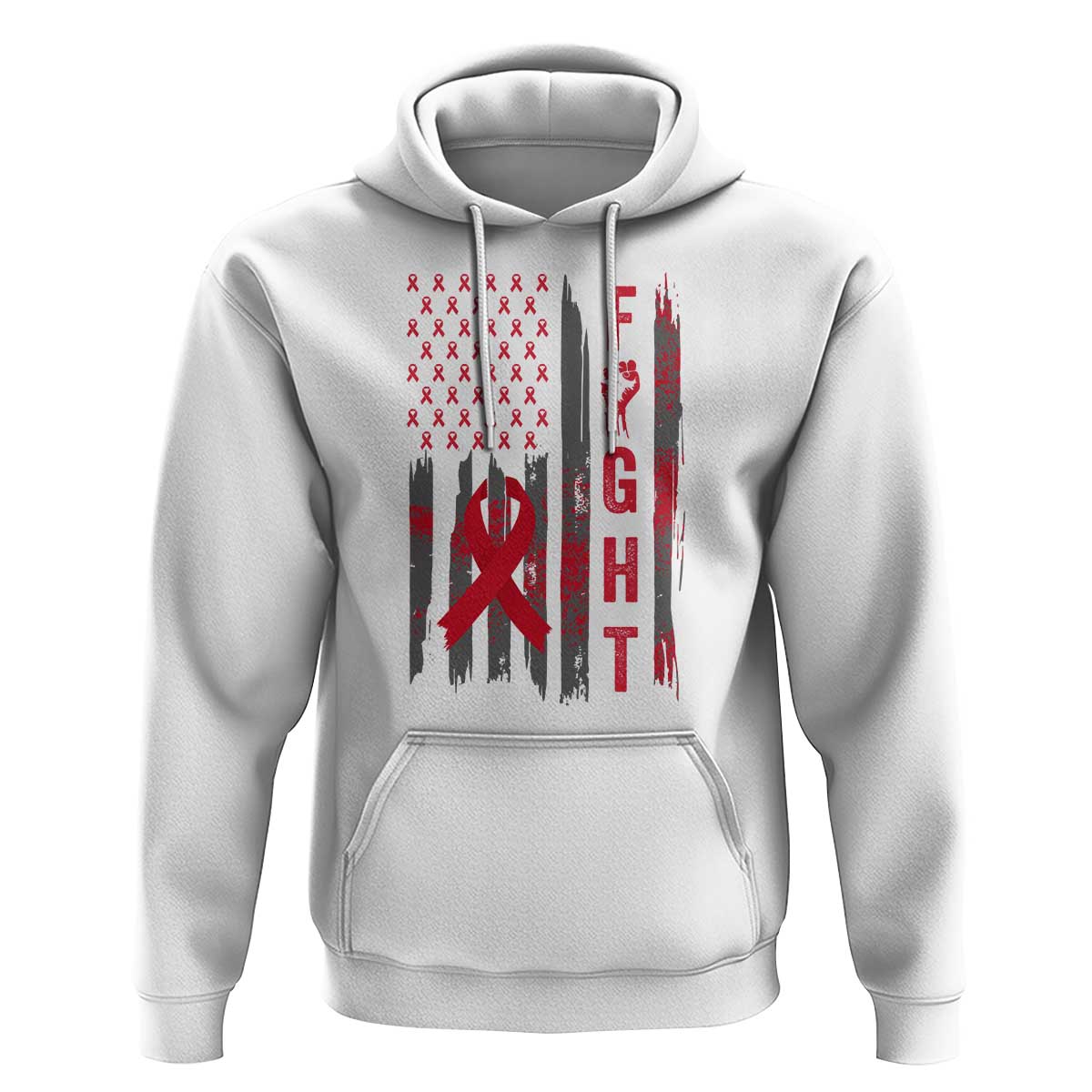 Fight For A Cure HIV AIDS Awareness Hoodie Patriotic Red Ribbon Gift - Wonder Print Shop