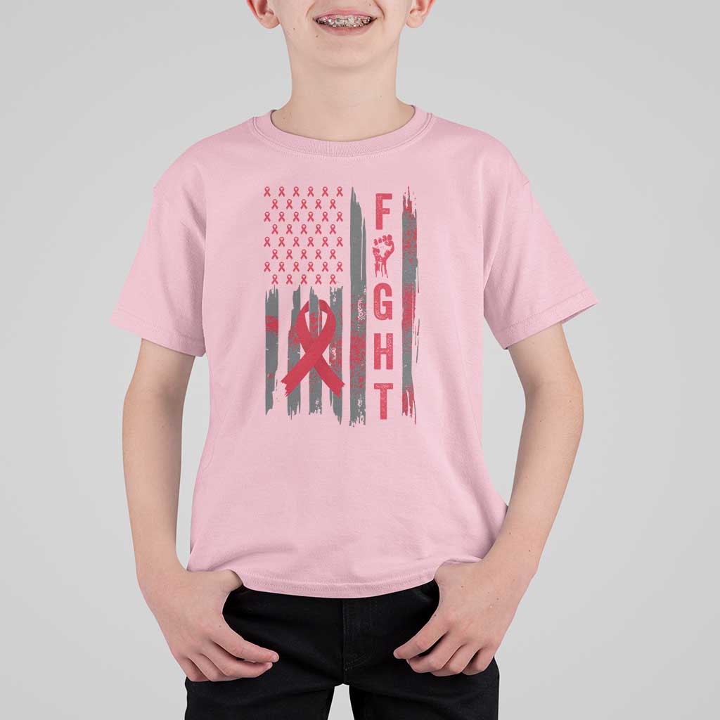 Fight For A Cure HIV AIDS Awareness T Shirt For Kid Patriotic Red Ribbon Gift - Wonder Print Shop
